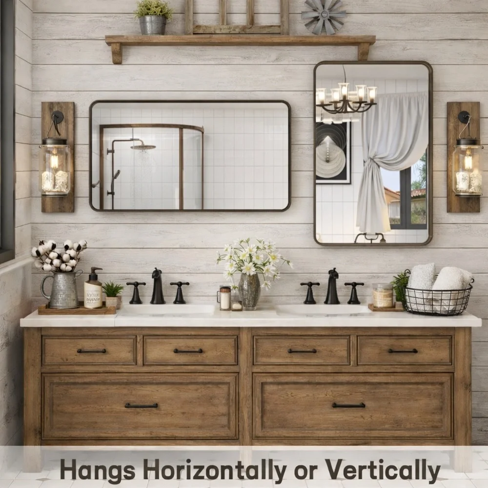 VANLIO 22x30 Bronze Framed Bathroom Mirror Brushed Metal Tempered Glass NEW
